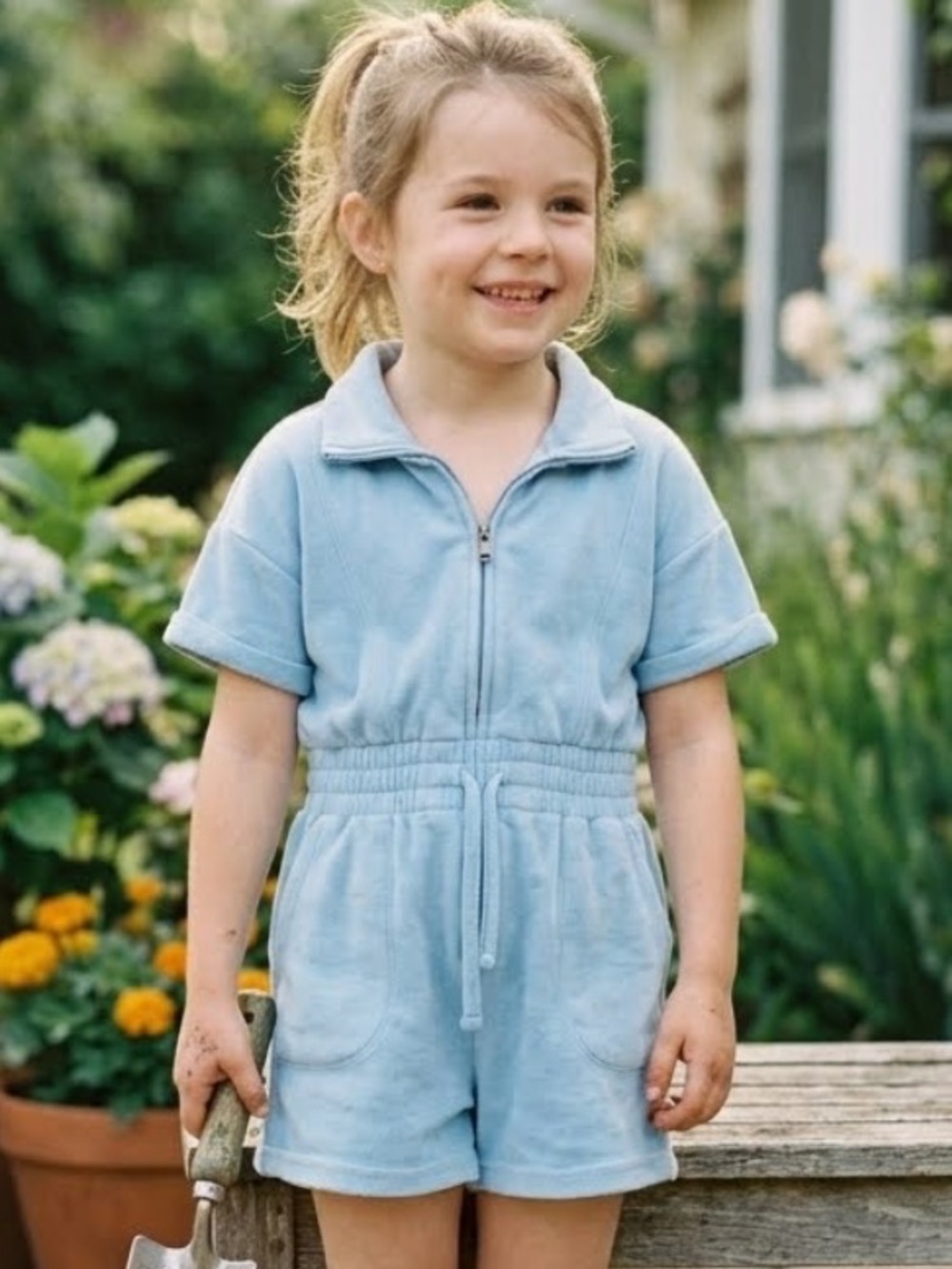 Abercrombie Kids Girls Light Blue Terry Short Romper - casual - comfy - basic